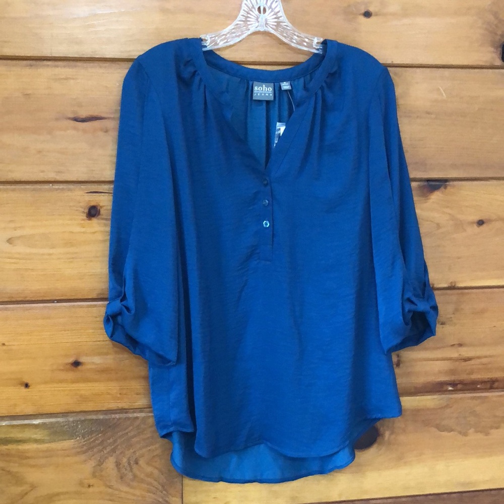 New York & Company Turquoise 3/4 Sleeve Blouse - Medium